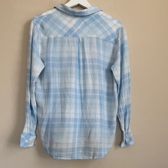 Rails Charli Rockport Plaid Button Down Shirt Blue White Lightweight Linen Small - Picture 11 of 13